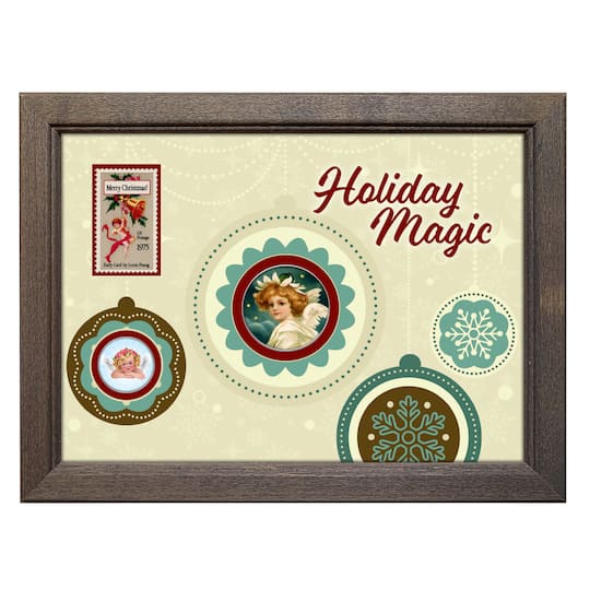 Holiday Magic Colorized Angels Half Dollar and Nickel Coins with Stamp in Wood Frame